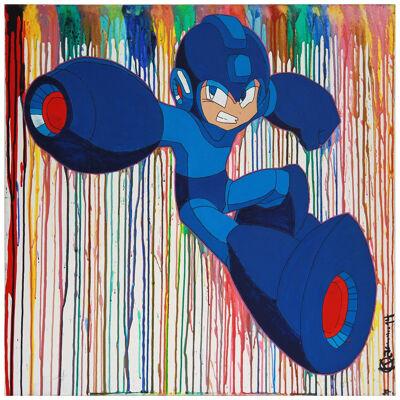 “In The Clouds” Blue Mega Man Contemporary Pop Art Painting