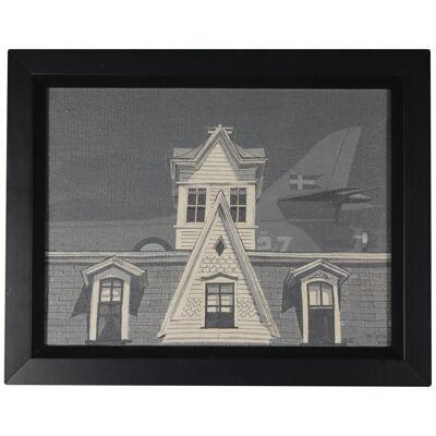 Robert Morris "Fly Over I" House with Jet Surrealist Painting 1973