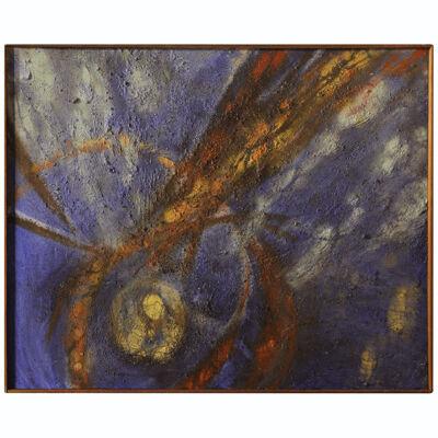 Blue Textured Mid Century Modern Abstract Expressionist Oil Painting