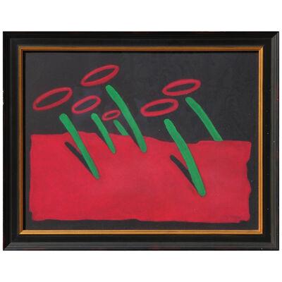 Modern Abstract Red, Green, and Black Amorphous Shape Surrealist Landscape