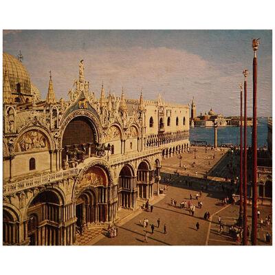 Mid Century St. Mark's Square Venice Plaza Scene Colored Photograph