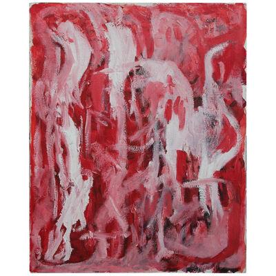 Berry Bowen Abstract Red and White Painting on Canvas 1985