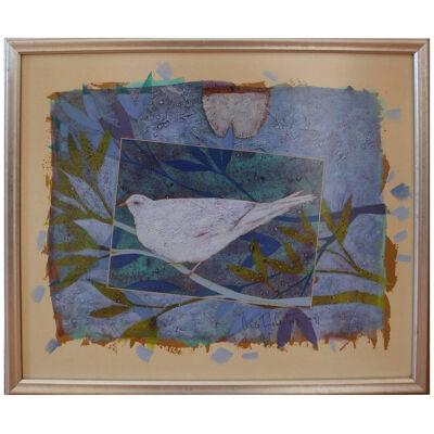 Oris Robertson Modern Dove On Paper Geometric, Blue, Oil Painting 1971