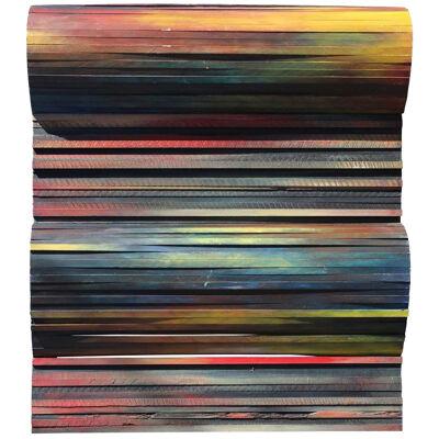 Large Blue, Red, and Yellow Modern Abstract Wavy Wall Sculpture Painting