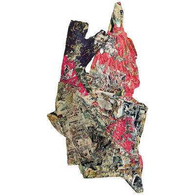 "High Plains" Red and Dark Purple Abstract Mixed Media Sculptural Collage