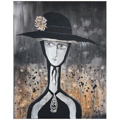 "Charlotte" Woman in a Hat Abstract Figurative Portrait by Larry Martin