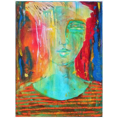 Colorful Contemporary Abstract Green, Red, Yellow & Blue Portrait of a Figure