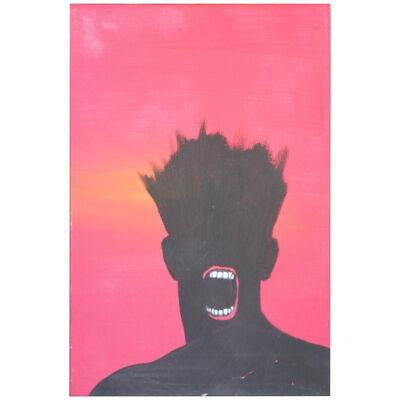 "Screaming" Minimal Contemporary Abstract Portrait Painting 2000s