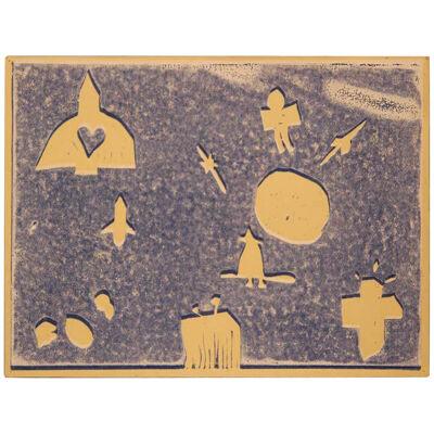 2000s Contemporary Abstract Surrealist Space Themed Landscape Block Print