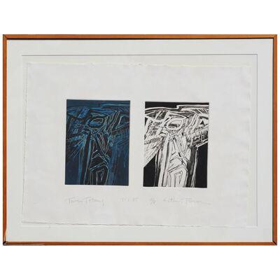 "Twin Totems" Blue and Black Double Abstract Figurative Prints