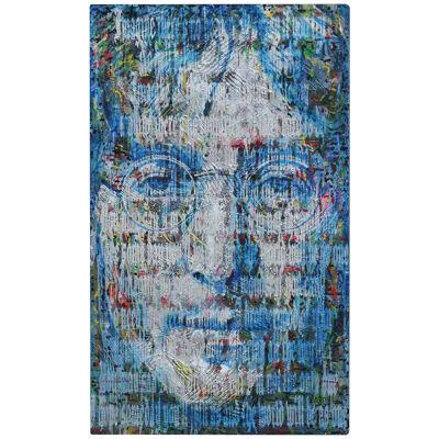Matt Aston Abstract Blue and Silver Portrait of John Lennon and "Imagine" Song L