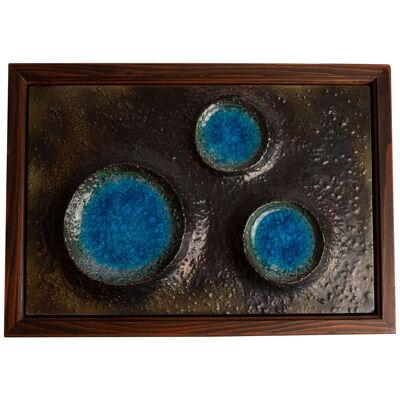 A French Mid Century Ceramic Plaque With Craters filled with Molten Glass 