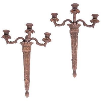 Pair of French Iron Three-Armed Wall Lights