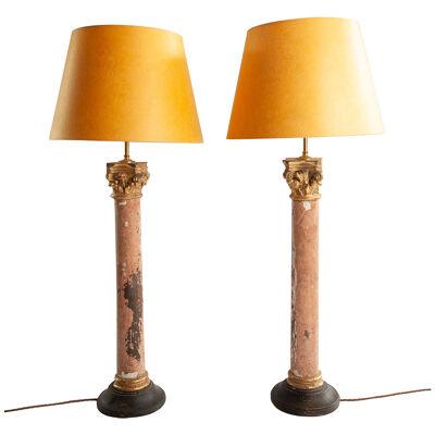 A Pair of French early 19th Century Corinthian Column Lamps