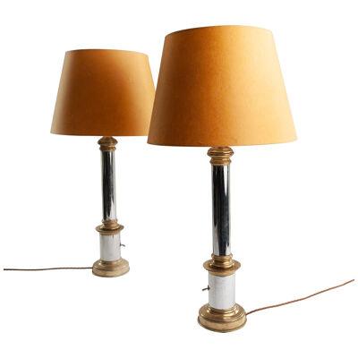 A Pair of Mid Century Brass and Chrome Table Lamps