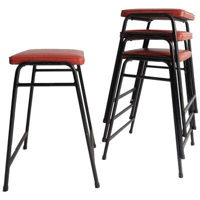 A Set Of 4 Industrial Stools