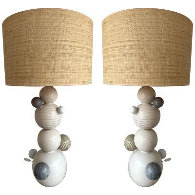 Contemporary Pair of Ceramic Atomo Lamps by Antonio Cagianelli, Italy
