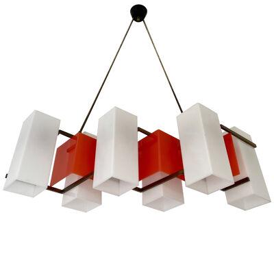 Mid-Century Chandelier Lucite and Brass by Stilux Milano. Italy, 1960s
