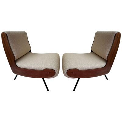Mid-Century Pair of 836 Wood Armchairs by Gianfranco Frattini, Italy, 1950s