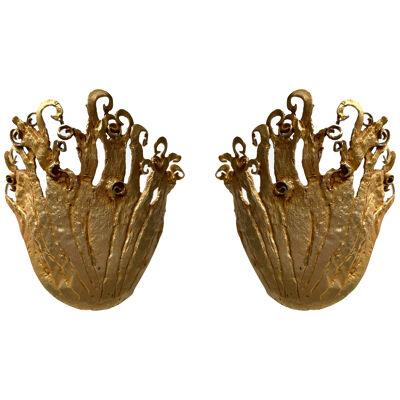 Pair of Gilt Metal Sconces by Fondica, France, 1990s