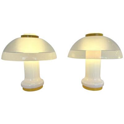 Pair of Mushroom Lamps Murano Glass by F. Fabbian, Italy, 1970s