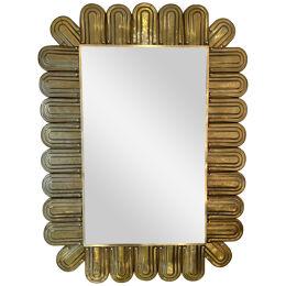 Contemporary Brass and Murano Glass Mirror, Italy