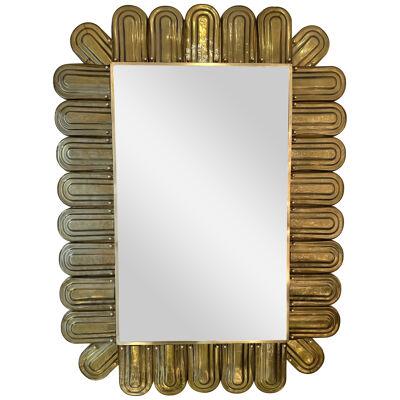 Contemporary Brass and Murano Glass Mirror, Italy
