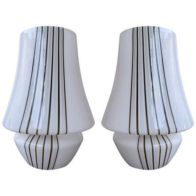 Pair of Large Stripe Murano Glass Lamps, Italy, 1970s