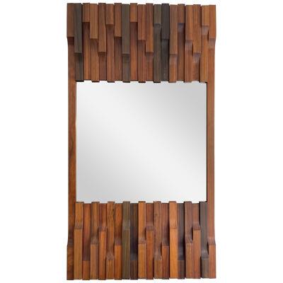 Wood Mirror by Luciano Frigerio. Italy, 1970s