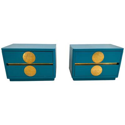 Pair of Lacquered and Brass Bedside Tables. Italy