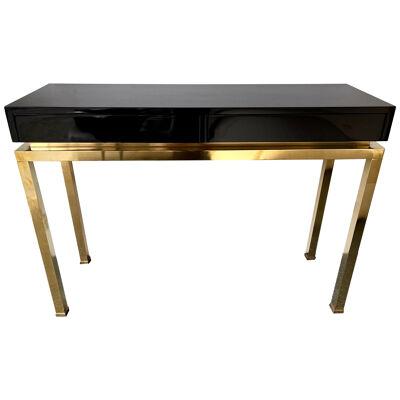 Lacquered and Brass Console by Guy Lefevre, France, 1970s