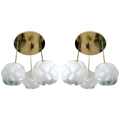 Contemporary Brass and Murano Glass Cloud Chandelier, Italy