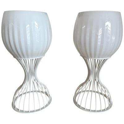 Pair of Lamps Cup Murano Glass and White Metal by Vistosi, Italy, 1990s