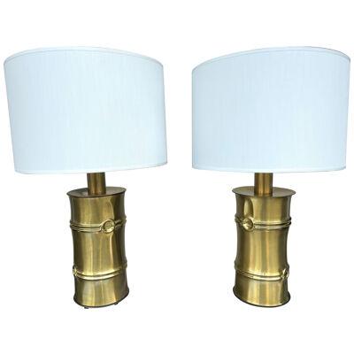 Pair of Brass Bamboo Lamps. Italy, 1970s
