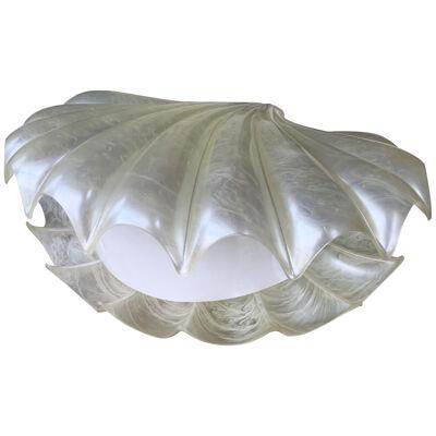 Large Shell Lamp Pearl Resin Brass by Maison Rougier. France, 1970s
