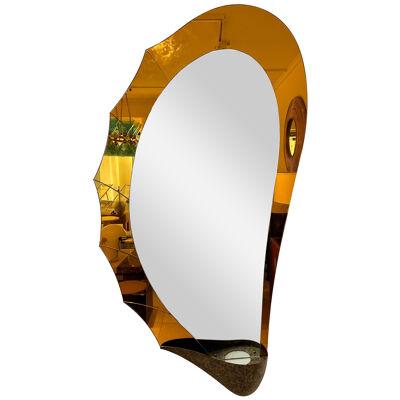 Extra Large Lightning Mirror Amber Glass by Cristal Art, Italy, 1960s