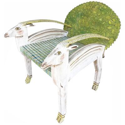 Antelope Armchair Painted Wood by Gérard Rigot. France, 1980s