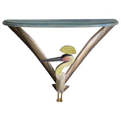 Bird Console Painted Wood by Gérard Rigot. France, 1980s