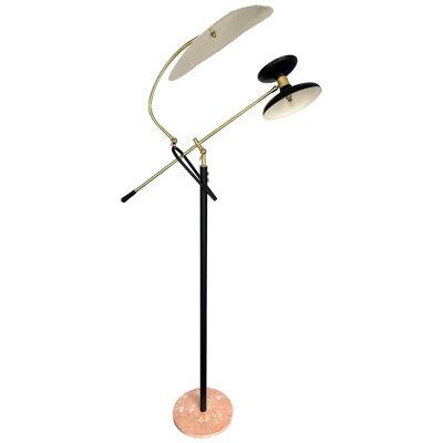 Mid-Century Modern Reading Floor Lamp Brass lacquered Metal, Italy, 1950s