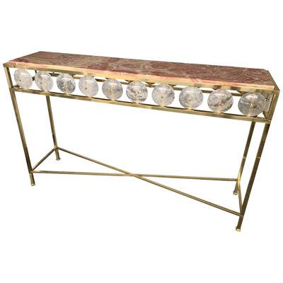 Contemporary Brass Console Rock Crystal Onix, Italy