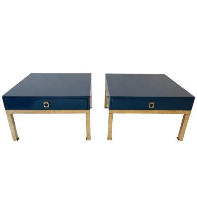 Pair of Lacquered and Brass Side Tables by Guy Lefevre, France, 1970s