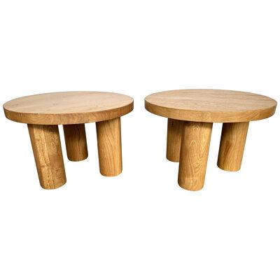 Pair of Massive Elm Wood Side Tables. France, 1960s