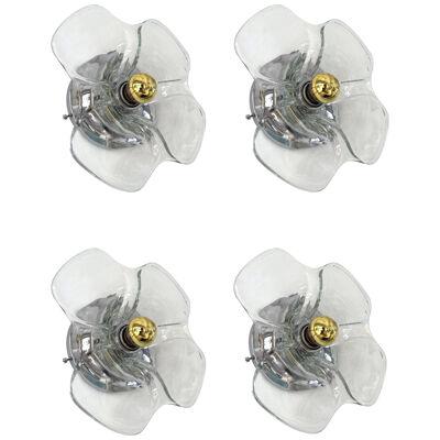 Pair of Glass and Metal Flower Sconces. Italy, 1970s