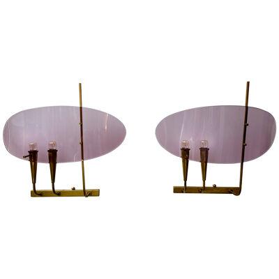 Mid-Century Modern Sconces Lucite and Brass by Stilux Milano. Italy, 1960s