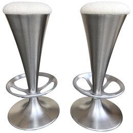 Pair of Stainless Steel Metal Cone Bar Stools, Italy, 1990s