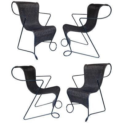 Set of 4 Chairs Zigo Metal Rattan by Ron Arad for Driade. Italy, 1990s