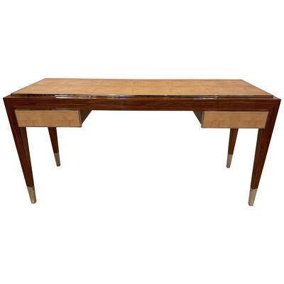 Desk Console Table Wood Metal and Leather by Gervasoni. Italy, 2000s