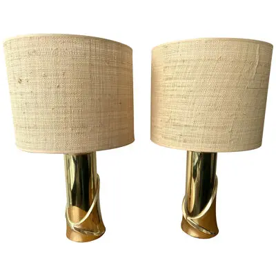 Mid-Century Modern Pair of Cast Brass Lamps by Luciano Frigerio, Italy, 1970s