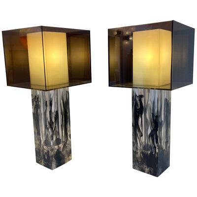 Pair of Lucite Cube Lamps by Ateljé Lyktan. Sweden, 1990s