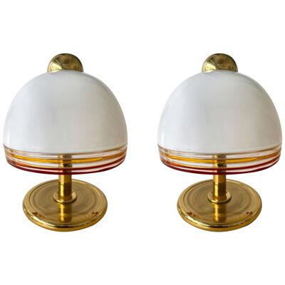Pair of Murano Glass and Brass Lamps by Roberto Pamio for Fabbian. Italy, 1970s